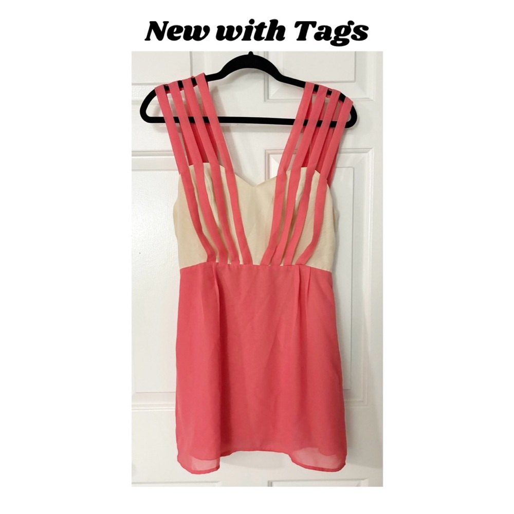 Double In Brass Women's Mini Dress, Coral & Cream, NEW WITH TAGS, Size Medium